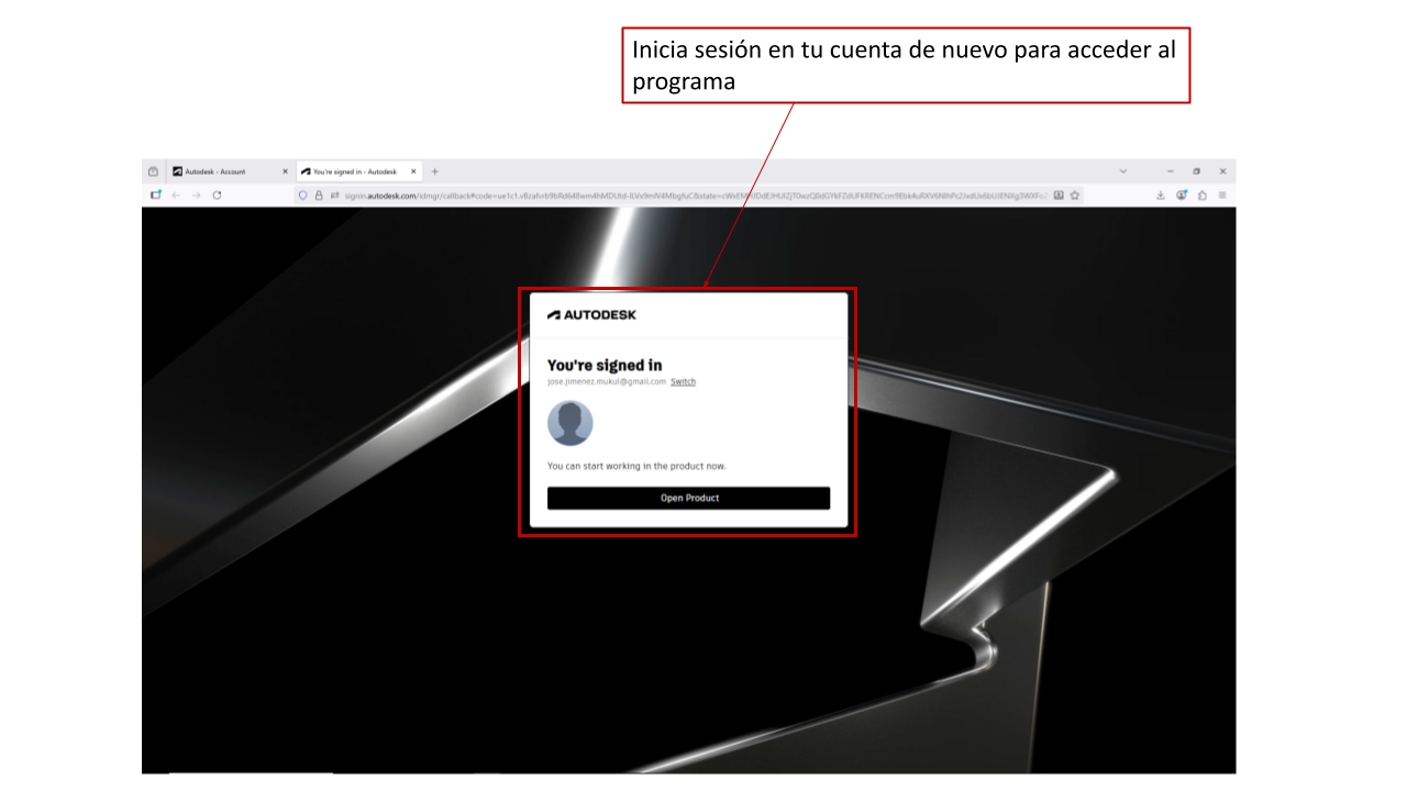 Inicio de sesión para abrir el producto